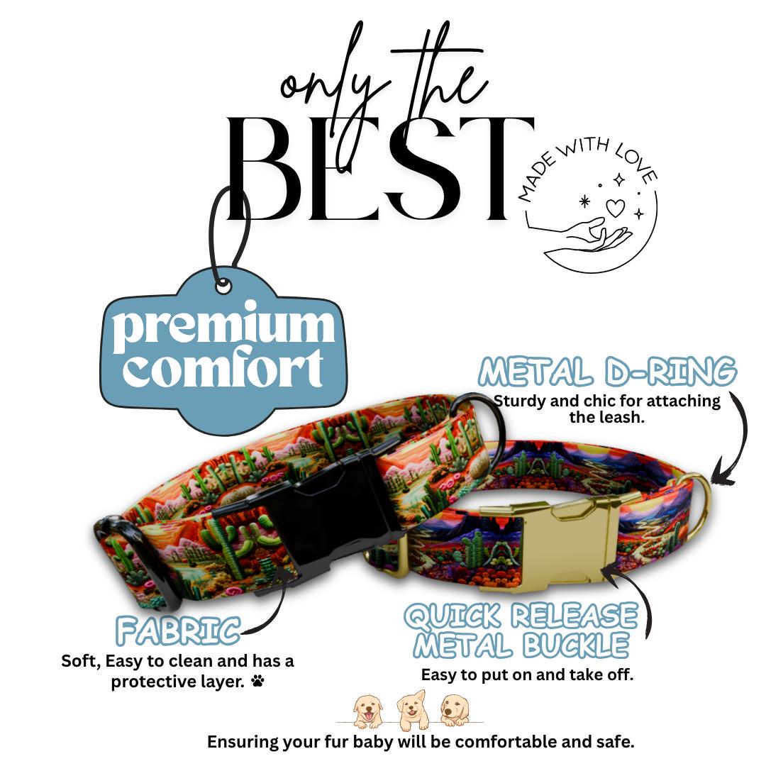 Personalized Desert Vibe Dog Collar with Name Engraved Custom Adjustable Collar Colorful Cactus Dog Collar & Leash Set Gift for Dog (OG-205)