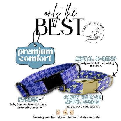 Personalized Houndstooth Dog Collar with Name Engraved Custom Pet Name ID Collar for Pet Collar & Leash Set Cozy Twotone Dog Collar (OG-190)