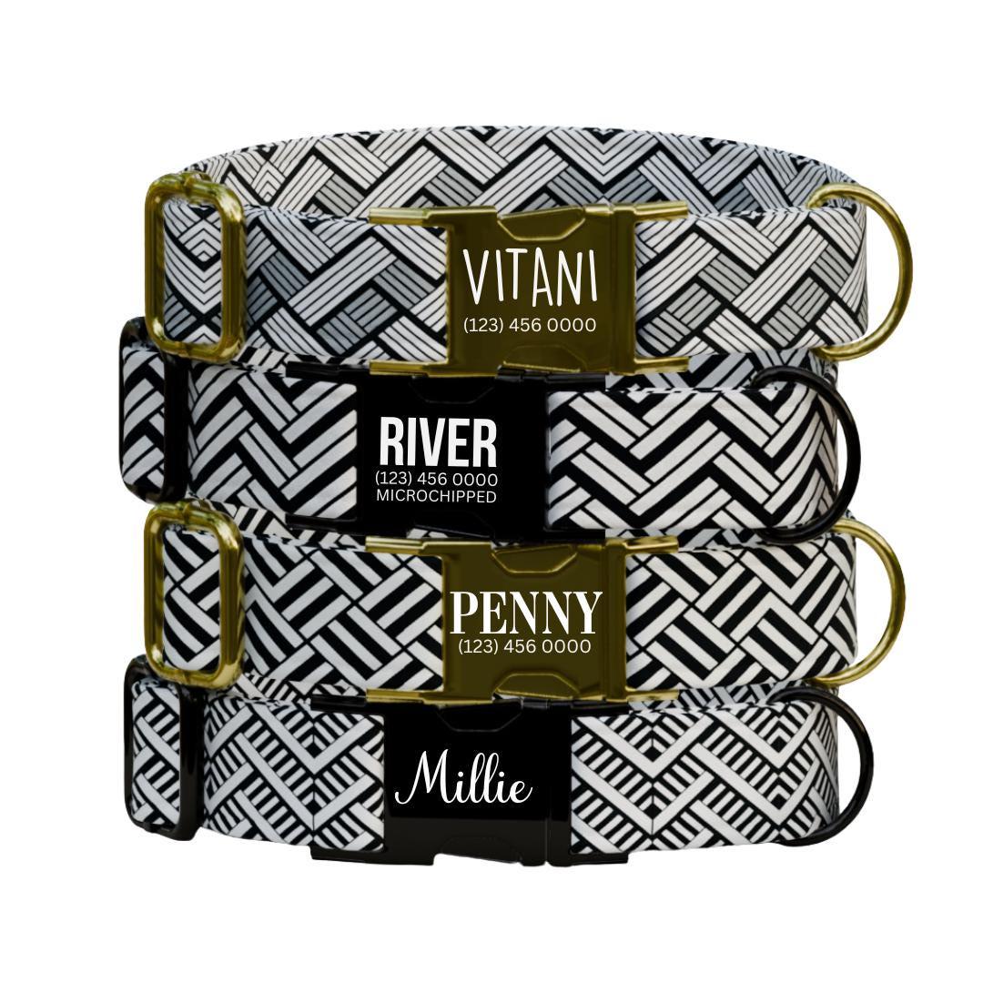 Personalized Modern Geometric Weave Dog Collar with Name Engraved Custom Pet Name ID Collar for Pets Collar & Leash Set Dog Collar (OG-187)