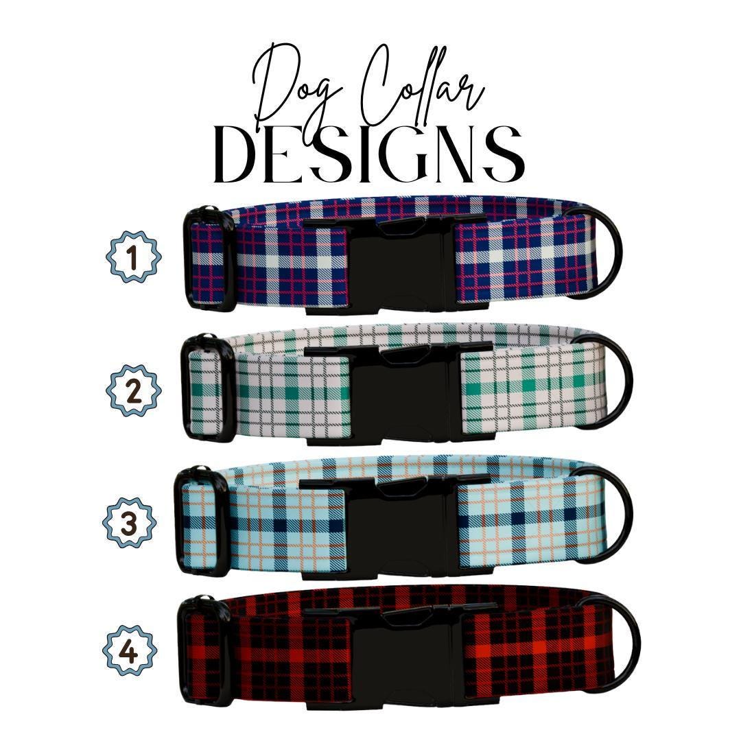 Personalized Plaid Dog Collar with Name Engraved Custom Pet Name ID Collar for Pets Collar & Leash Set Cozy Plaid Check Dog Collar (OG-179)