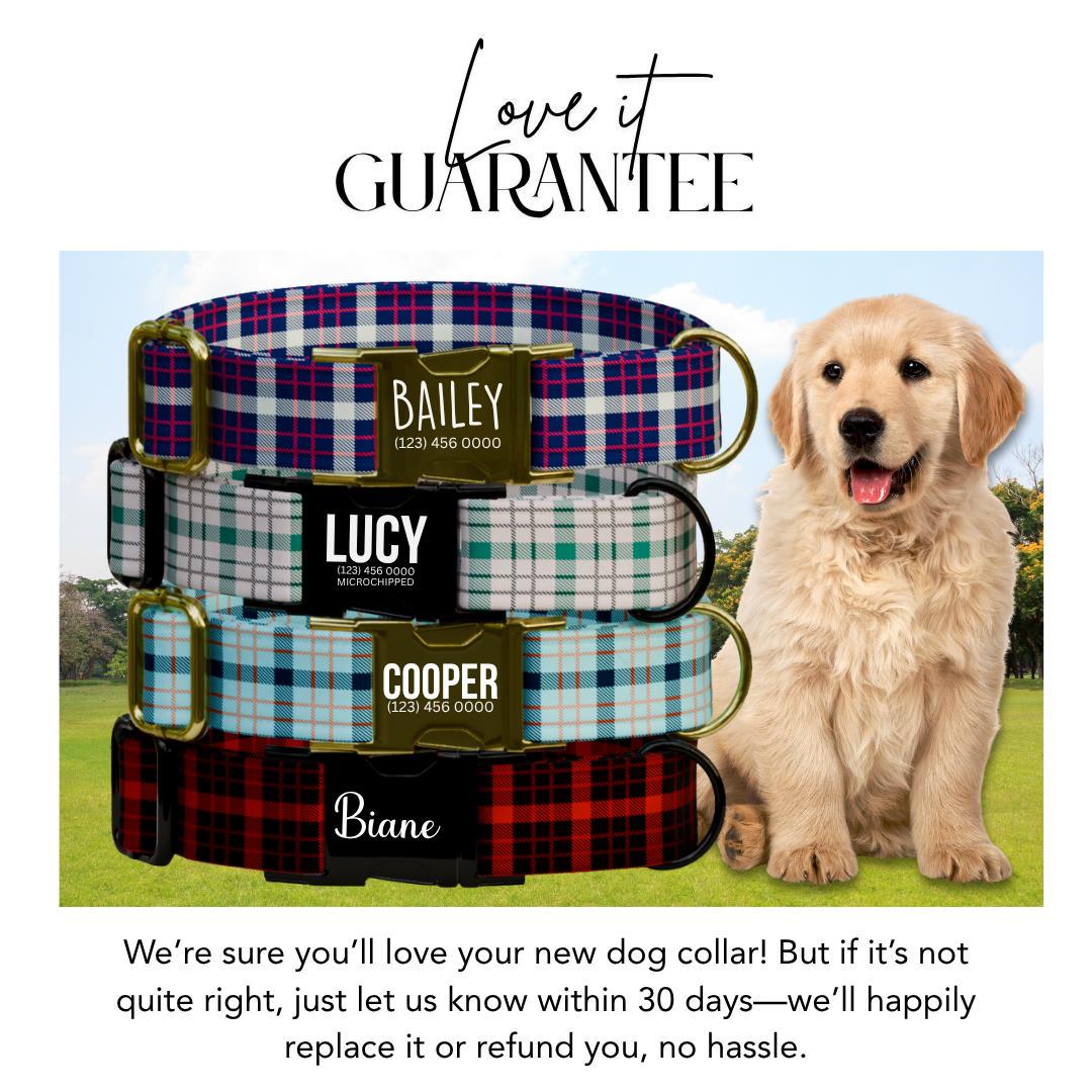 Personalized Plaid Dog Collar with Name Engraved Custom Pet Name ID Collar for Pets Collar & Leash Set Cozy Plaid Check Dog Collar (OG-179)