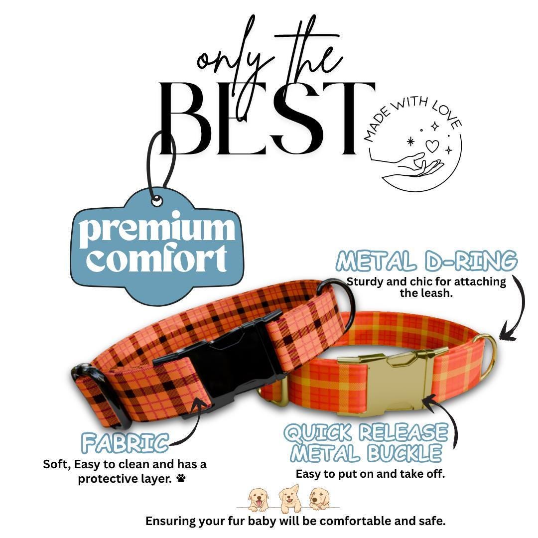 Personalized Pink Plaid Dog Collar with Name Engraved Custom Pet Name ID Collar for Pets Collar & Leash Set Plaid Pink Dog Collar (OG-183)