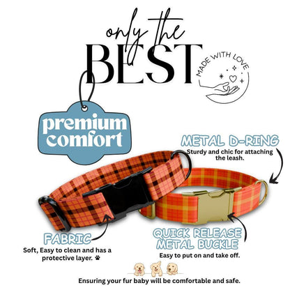 Personalized Pink Plaid Dog Collar with Name Engraved Custom Pet Name ID Collar for Pets Collar & Leash Set Plaid Pink Dog Collar (OG-183)