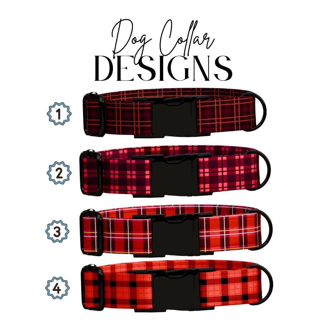 Personalized Plaid Dog Collar with Name Engraved Custom Pet Name ID Collar for Pets Collar & Leash Set Cozy Plaid Check Dog Collar (OG-186)