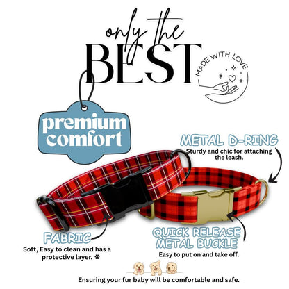 Personalized Plaid Dog Collar with Name Engraved Custom Pet Name ID Collar for Pets Collar & Leash Set Cozy Plaid Check Dog Collar (OG-186)