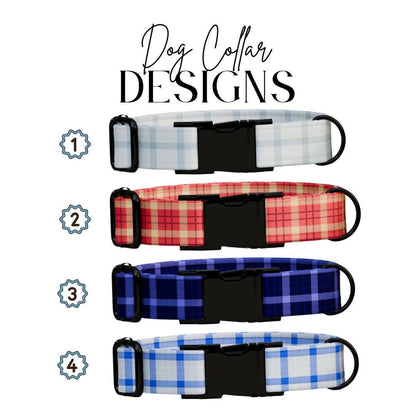 Personalized Plaid Dog Collar with Name Engraved Custom Pet Name ID Collar for Pets Collar & Leash Set Cozy Winter Check Dog Collar (OG-177)