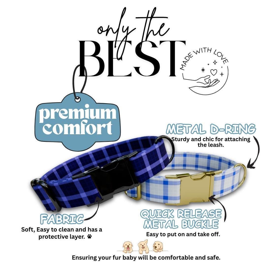 Personalized Plaid Dog Collar with Name Engraved Custom Pet Name ID Collar for Pets Collar & Leash Set Cozy Winter Check Dog Collar (OG-177)