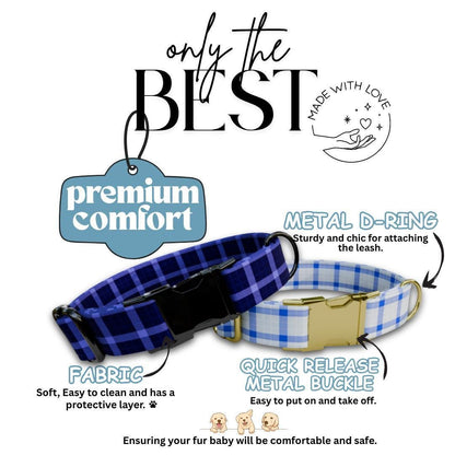 Personalized Plaid Dog Collar with Name Engraved Custom Pet Name ID Collar for Pets Collar & Leash Set Cozy Winter Check Dog Collar (OG-177)