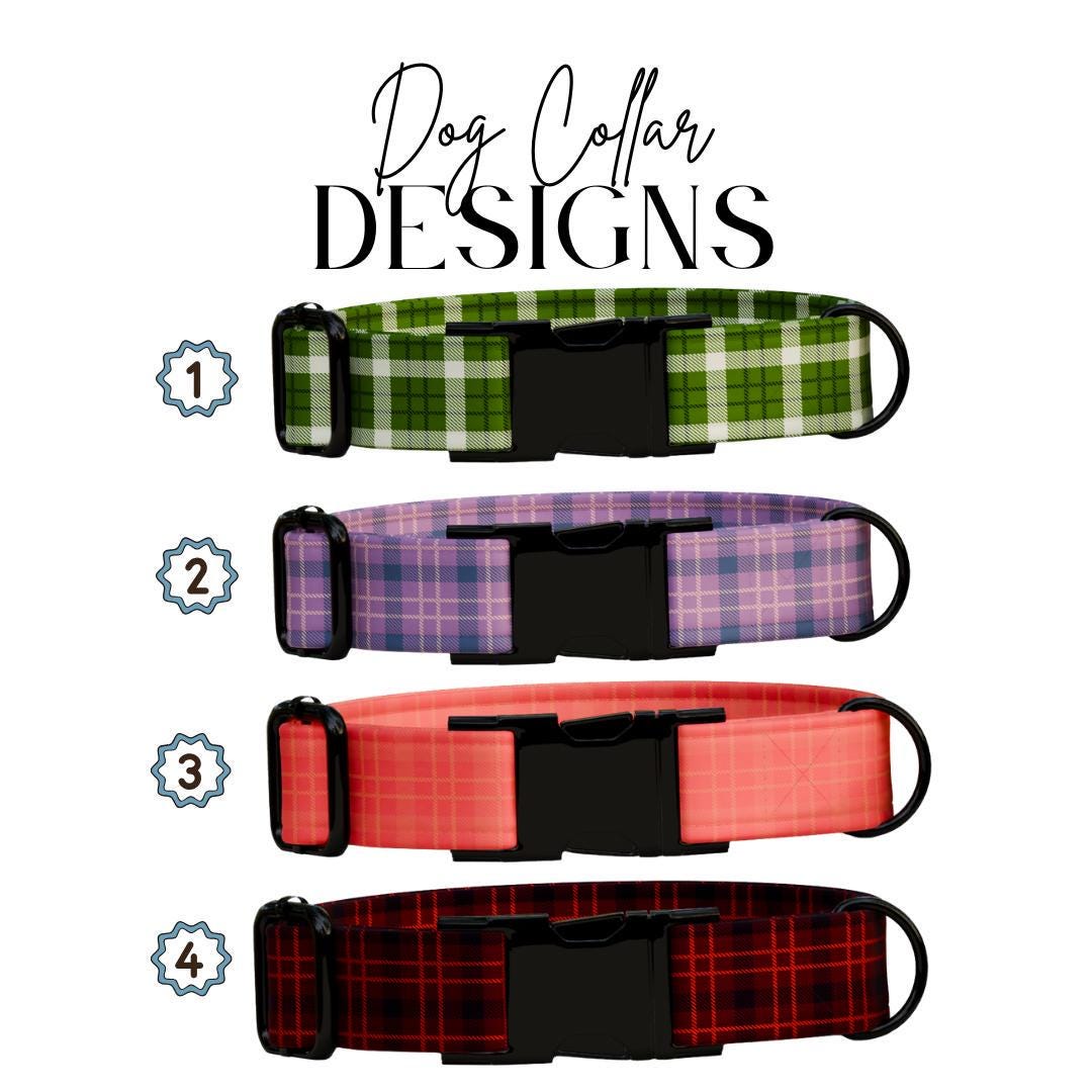 Personalized Gingham Dog Collar with Name Engraved Custom Tag Collar for Pets Collar & Leash Set Stylish Checkered Dog Collar Gift (OG-172)