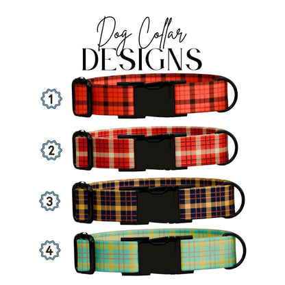 Personalized Plaid Dog Collar with Name Engraved Custom Pet Name ID Collar for Pets Collar & Leash Set Cozy Winter Check Dog Collar (OG-175)