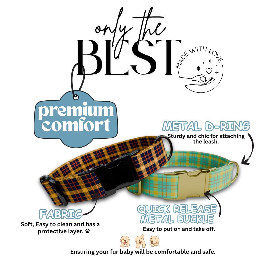 Personalized Plaid Dog Collar with Name Engraved Custom Pet Name ID Collar for Pets Collar & Leash Set Cozy Winter Check Dog Collar (OG-175)