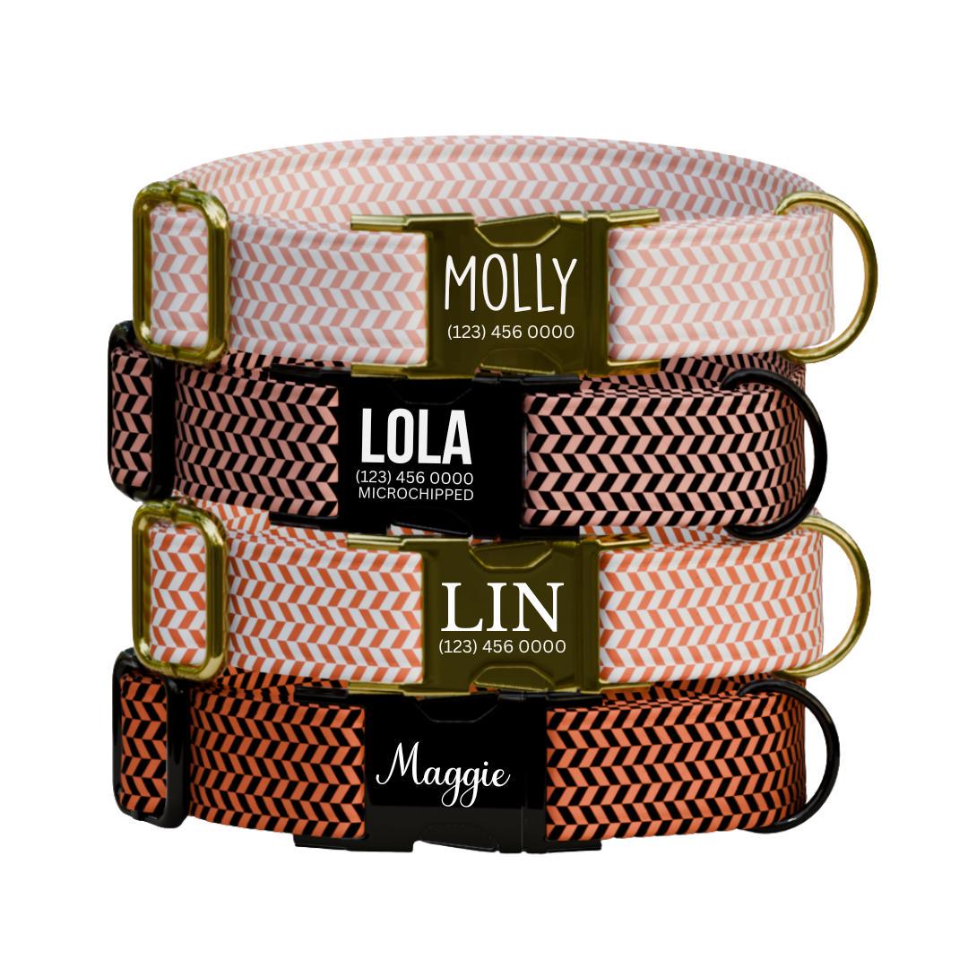 Personalized Herringbone Dog Collar with Name Engraved Custom Pet Name ID Collar Secure Collar & Leash Set Dog Name Tag Gift Idea (OG-184)