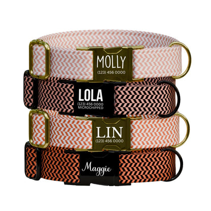 Personalized Herringbone Dog Collar with Name Engraved Custom Pet Name ID Collar Secure Collar & Leash Set Dog Name Tag Gift Idea (OG-184)