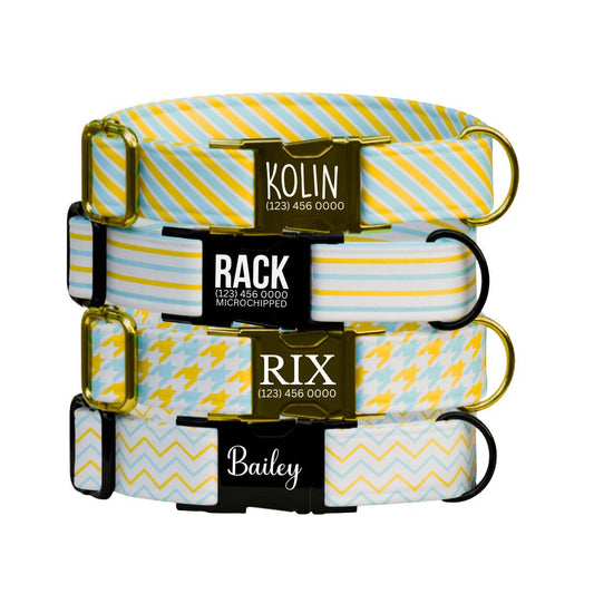 Personalized Pattern Dog Collar with Name Engraved Custom Tag for Dog Collar & Leash Set Cute Striped Dog Collar Gift for Dog Lover (OG-159)