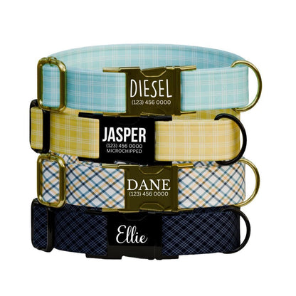 Personalized Plaid Dog Collar with Name Engraved Custom Tag Collar for Pets Collar & Leash Set Plaid Dog Collar Gift for Dog Lovers (OG-157)