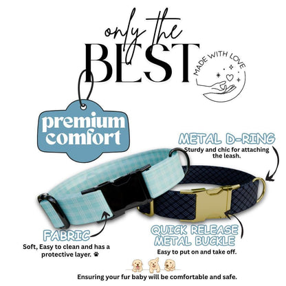 Personalized Plaid Dog Collar with Name Engraved Custom Tag Collar for Pets Collar & Leash Set Plaid Dog Collar Gift for Dog Lovers (OG-157)