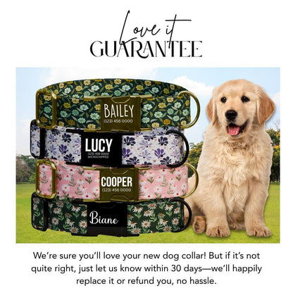 Personalized Floral Dog Collar with Name Engraved Cute and Soft Floral Adjustable Collar & Leash Set Stylish Flower Print Dog Gift (OG-165)
