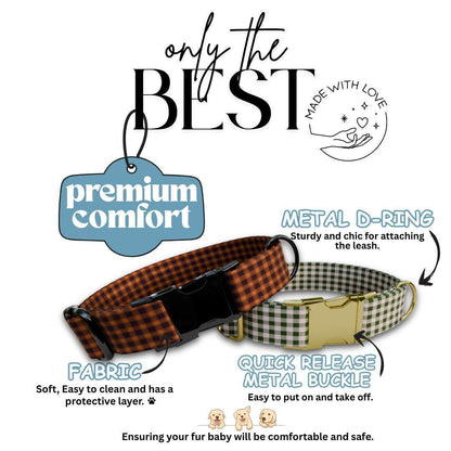 Personalized Gingham Dog Collar with Name Engraved Custom Tag Collar for Pets Collar & Leash Set Stylish Checkered Dog Collar Gift (OG-166)