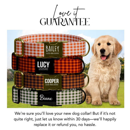 Personalized Gingham Dog Collar with Name Engraved Custom Tag Collar for Pets Collar & Leash Set Stylish Checkered Dog Collar Gift (OG-166)