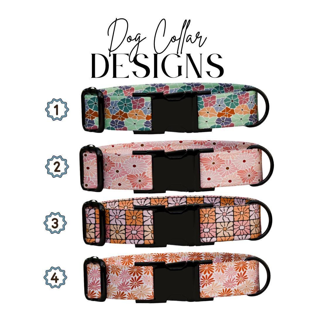 Personalized Floral Dog Collar with Name Engraved Cute and Soft Floral Adjustable Collar & Leash Set Stylish Flower Print Dog Gift (OG-164)