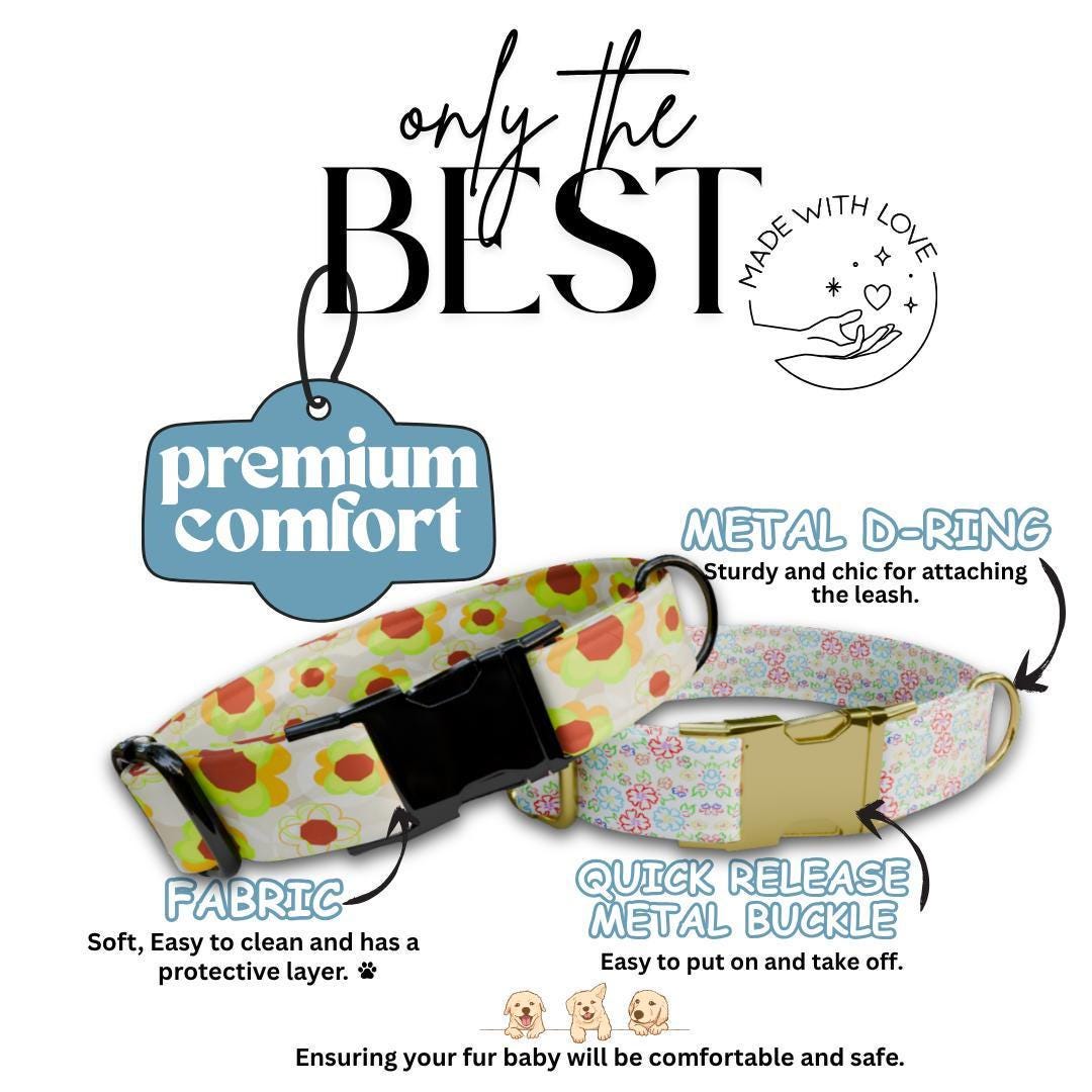 Personalized Floral Dog Collar with Name Engraved Cute and Soft Floral Adjustable Collar & Leash Set Stylish Flower Print Dog Gift (OG-194)