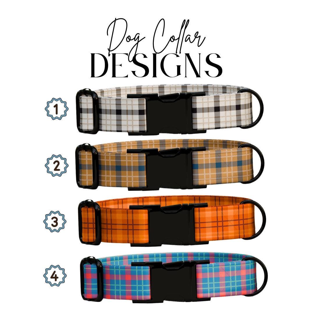 Personalized Plaid Dog Collar with Name Engraved Custom Pet Name ID Collar for Pets Collar & Leash Set Cozy Winter Check Dog Collar (OG-174)