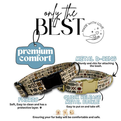 Personalized African Tribal Dog Collar with Name Engraved Custom Ethnic Pattern Pet ID Collar Unique Dog Collar with Metal Buckle (OG-169)