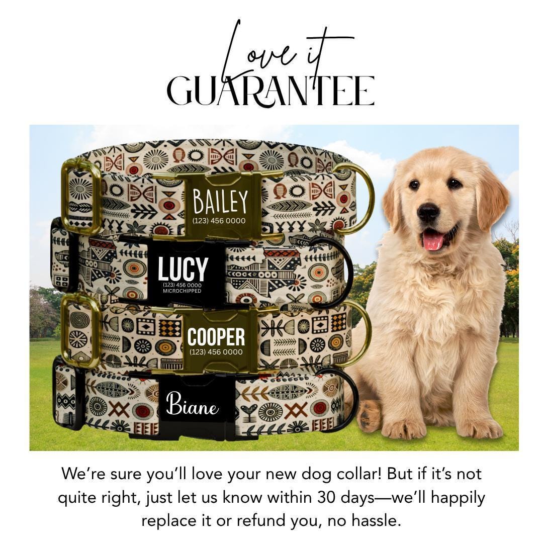 Personalized African Tribal Dog Collar with Name Engraved Custom Ethnic Pattern Pet ID Collar Unique Dog Collar with Metal Buckle (OG-169)