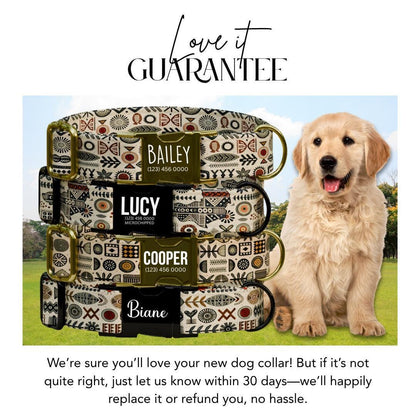 Personalized African Tribal Dog Collar with Name Engraved Custom Ethnic Pattern Pet ID Collar Unique Dog Collar with Metal Buckle (OG-169)