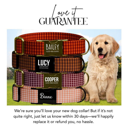 Personalized Autumn Plaid Dog Collar with Name Engraved Custom Tag Collar for Pets Collar & Leash Set Dog Collar Gift for Dog Lover (OG-167)