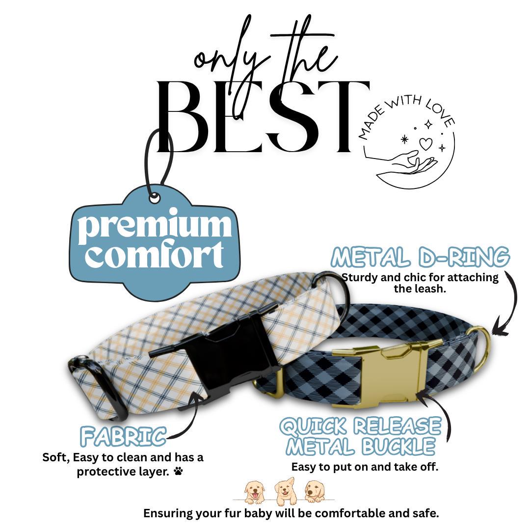 Personalized Plaid Dog Collar with Name Engraved Cute and Soft Adjustable Collar & Leash Set Plaid Dog Collar Gift for Dog Lovers (OG-156)