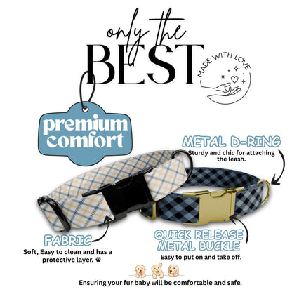 Personalized Plaid Dog Collar with Name Engraved Cute and Soft Adjustable Collar & Leash Set Plaid Dog Collar Gift for Dog Lovers (OG-156)