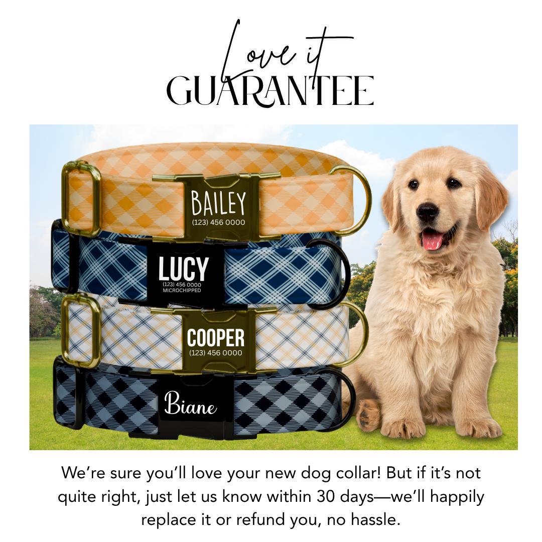 Personalized Plaid Dog Collar with Name Engraved Cute and Soft Adjustable Collar & Leash Set Plaid Dog Collar Gift for Dog Lovers (OG-156)