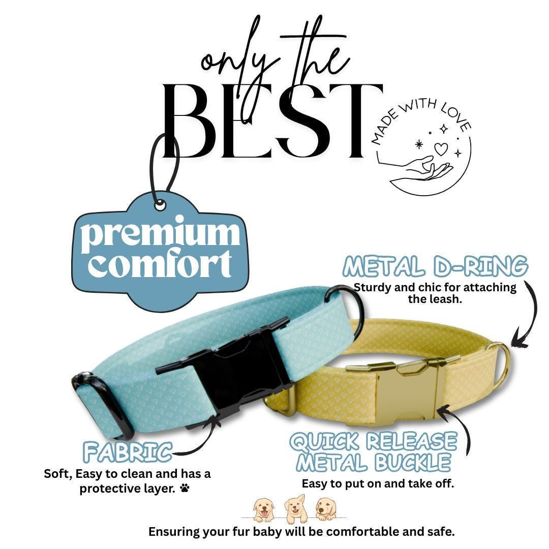 Personalized Heart Dog Collar with Name Engraved Cute and Soft Adjustable Collar & Leash Set Black Gold Buckle Handmade Dog Gift (OG-151)