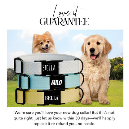 Personalized Heart Dog Collar with Name Engraved Cute and Soft Adjustable Collar & Leash Set Black Gold Buckle Handmade Dog Gift (OG-151)