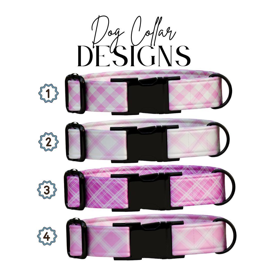 Personalized Pretty in Pink Plaid Dog Collar Custom Name Tag Pink Plaid Dog Collar with Metal Buckle & Adjustable Fit Dog ID Tag (OG-294)