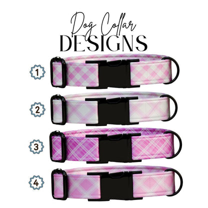 Personalized Pretty in Pink Plaid Dog Collar Custom Name Tag Pink Plaid Dog Collar with Metal Buckle & Adjustable Fit Dog ID Tag (OG-294)