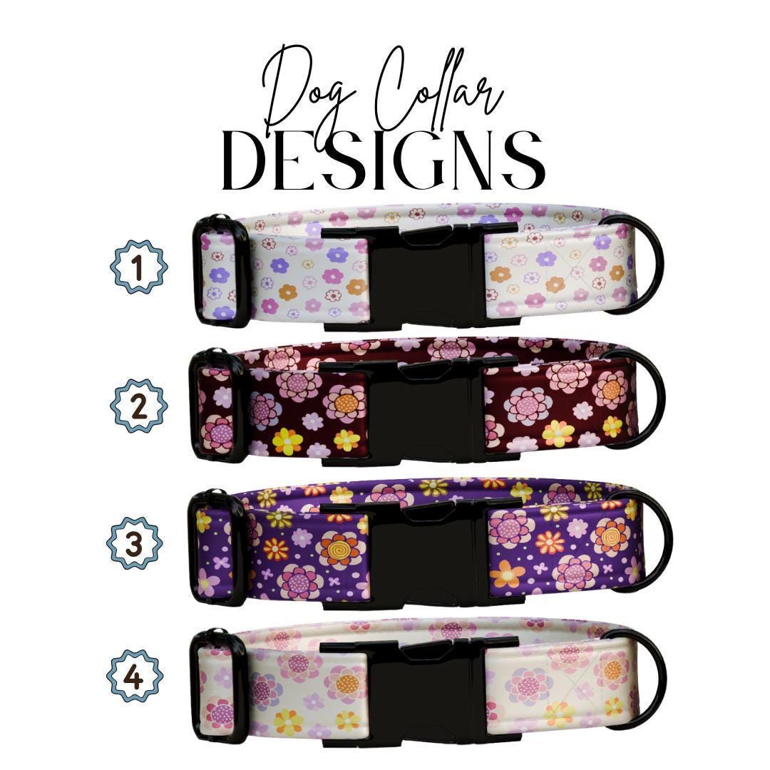Personalized Floral Dog Collar for Girls with Name Engraved Cute Stylish Flower Print Tag Collar Dogs Adjustable Collar & Leash Set (OG-296)