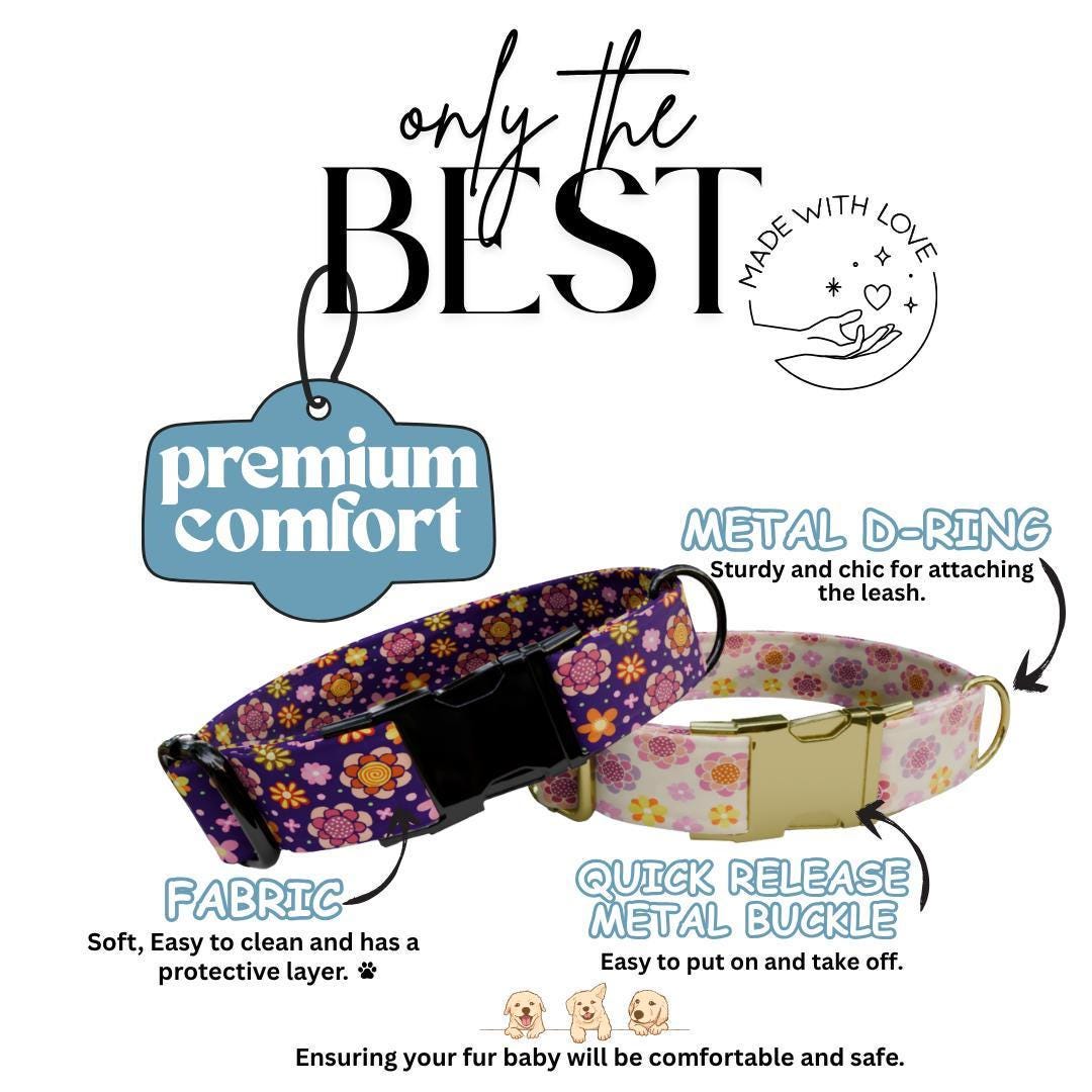 Personalized Floral Dog Collar for Girls with Name Engraved Cute Stylish Flower Print Tag Collar Dogs Adjustable Collar & Leash Set (OG-296)