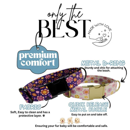 Personalized Floral Dog Collar for Girls with Name Engraved Cute Stylish Flower Print Tag Collar Dogs Adjustable Collar & Leash Set (OG-296)