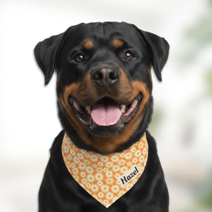 Personalized Sunny Daisy Pet Bandana Custom Name Adjustable Built-In Collar Soft Polyester Floral Gift Pet Accessory Dog Everyday Wear