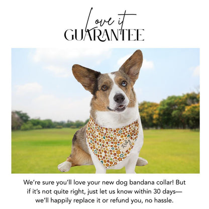 Personalized Autumn Bloom Flower Pet Bandana Collar for Dogs & Cats Custom Name Built-In Collar Adjustable Floral Fall Pet Accessory