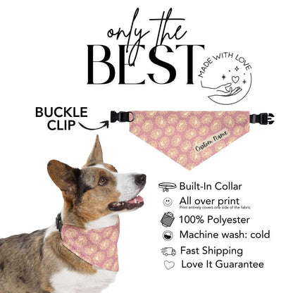 Personalized Daisy Pet Bandana Collar Custom Name Dog Bandana Adjustable Built-In Collar for Dogs & Cats Pink Classy Floral Pet Accessory