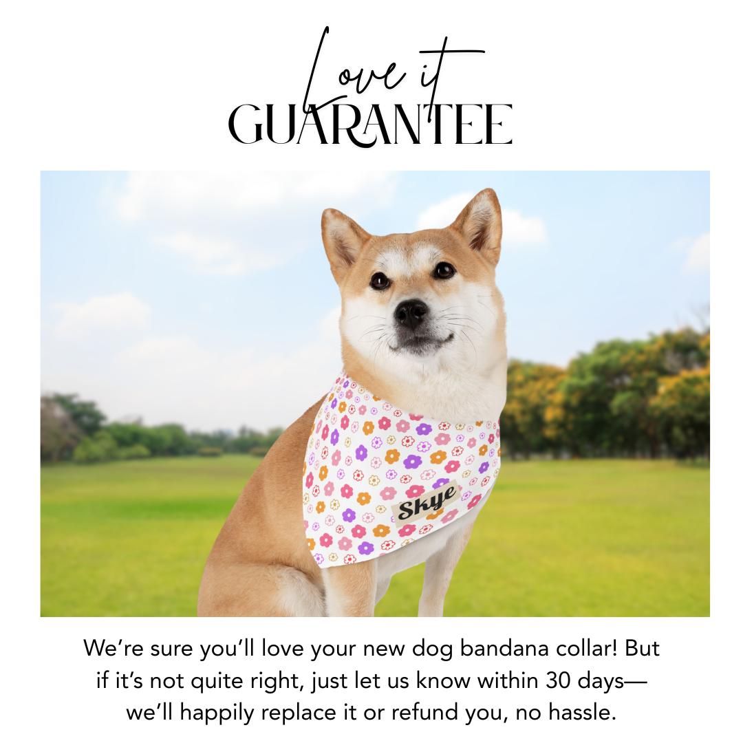 Personalized Colorful Flower Pet Bandana Collar Custom Name Bandana Adjustable Built-In Collar for Dogs & Cats Spring Floral Pet Accessory