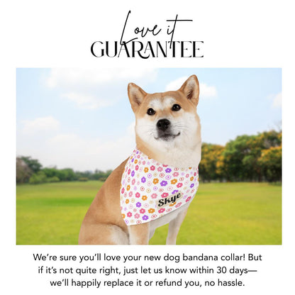 Personalized Colorful Flower Pet Bandana Collar Custom Name Bandana Adjustable Built-In Collar for Dogs & Cats Spring Floral Pet Accessory