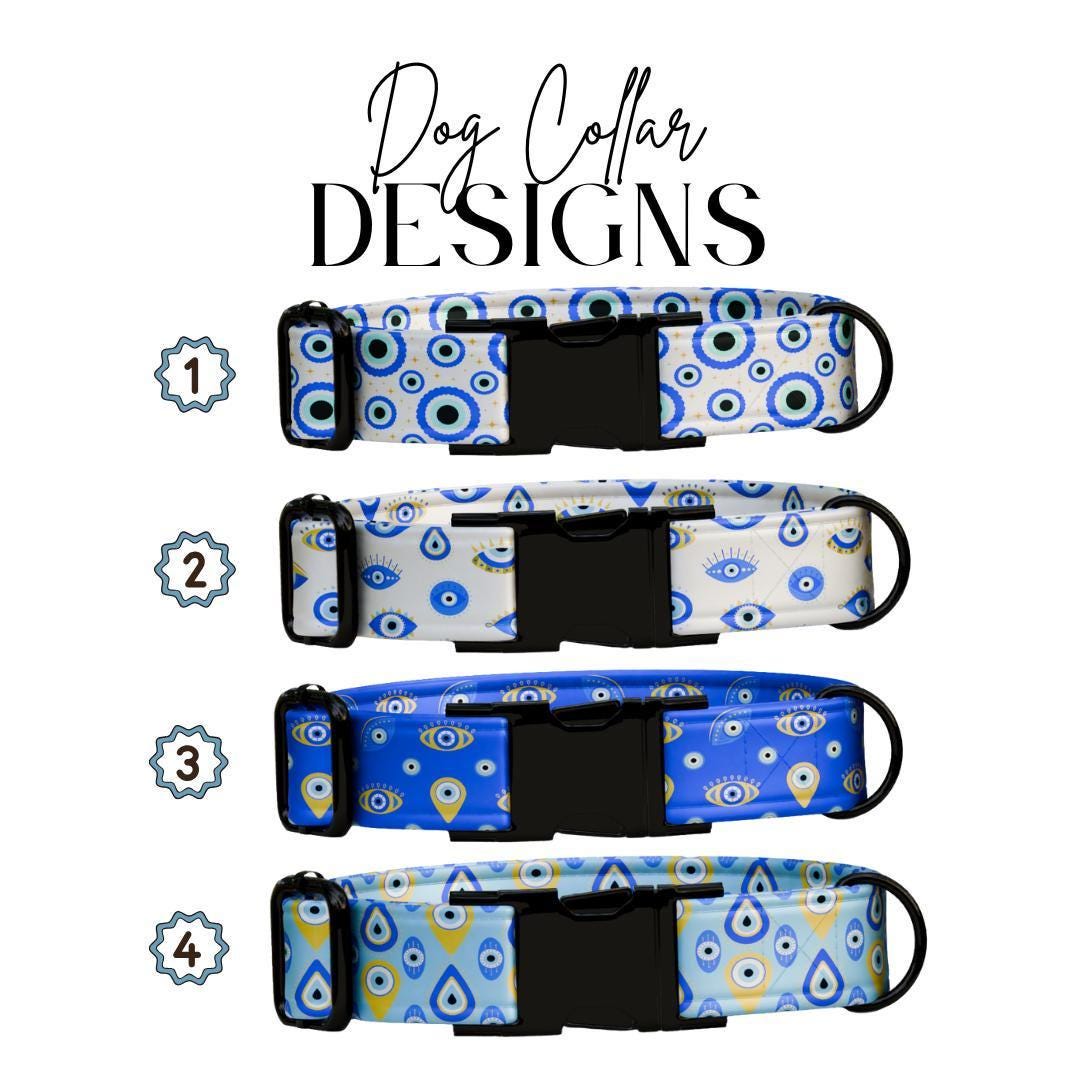 Personalized Evil Eye Dog Collar Custom Name ID Tag Stylish Protection Design Adjustable Quick Release Collar Perfect Gift for Dogs (OG-250)
