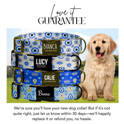 Personalized Evil Eye Dog Collar Custom Name ID Tag Stylish Protection Design Adjustable Quick Release Collar Perfect Gift for Dogs (OG-250)