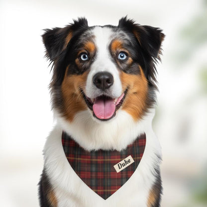 Personalized Christmas Plaid Pet Bandana with Built-in Collar Custom Dog Cat Scarf Accessory Soft Polyester Bandana for Walks & Photoshoots