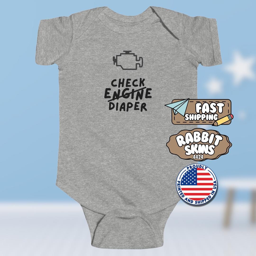 Funny Infant Fine Jersey Bodysuit Check Engine Diaper Adorable Infant Shirt for New Parents Baby Shower Gift for Car Lovers Cute Infant Wear