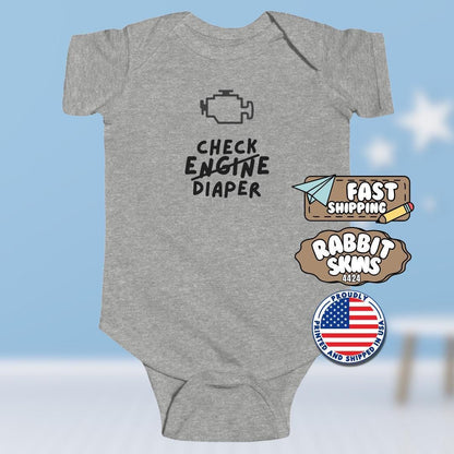 Funny Infant Fine Jersey Bodysuit Check Engine Diaper Adorable Infant Shirt for New Parents Baby Shower Gift for Car Lovers Cute Infant Wear